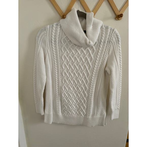 Banana Republic Sweater Women's Small White Cable Knit Turtleneck Pullover - Picture 2 of 8
